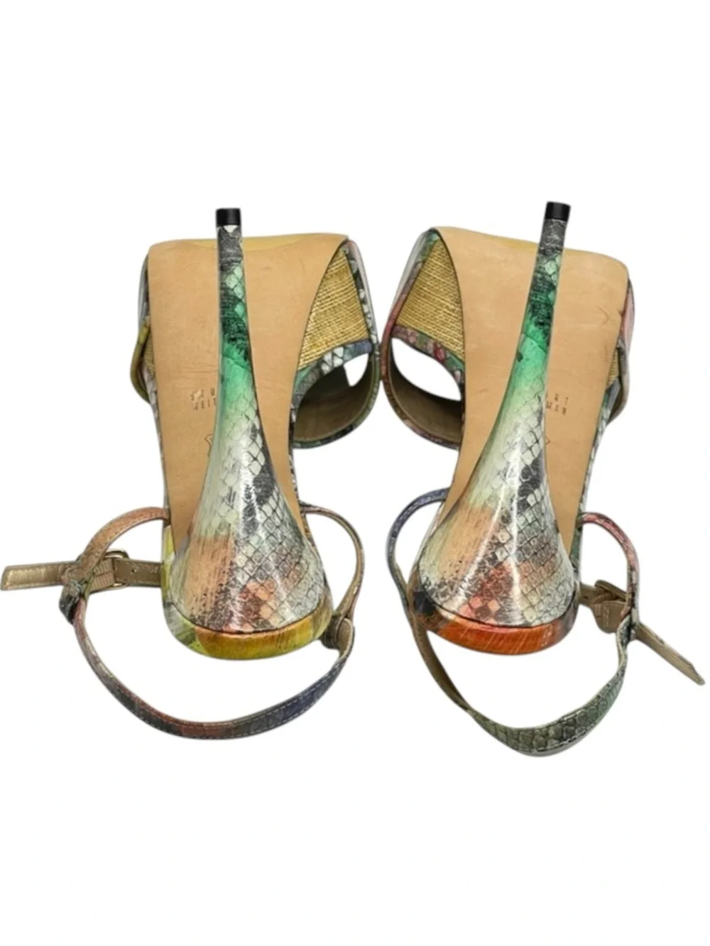 Stuart Weitzman 𒀭Pretty Python Platform Heel Sandal 𒀭Color Patent Leather 𒀭9B